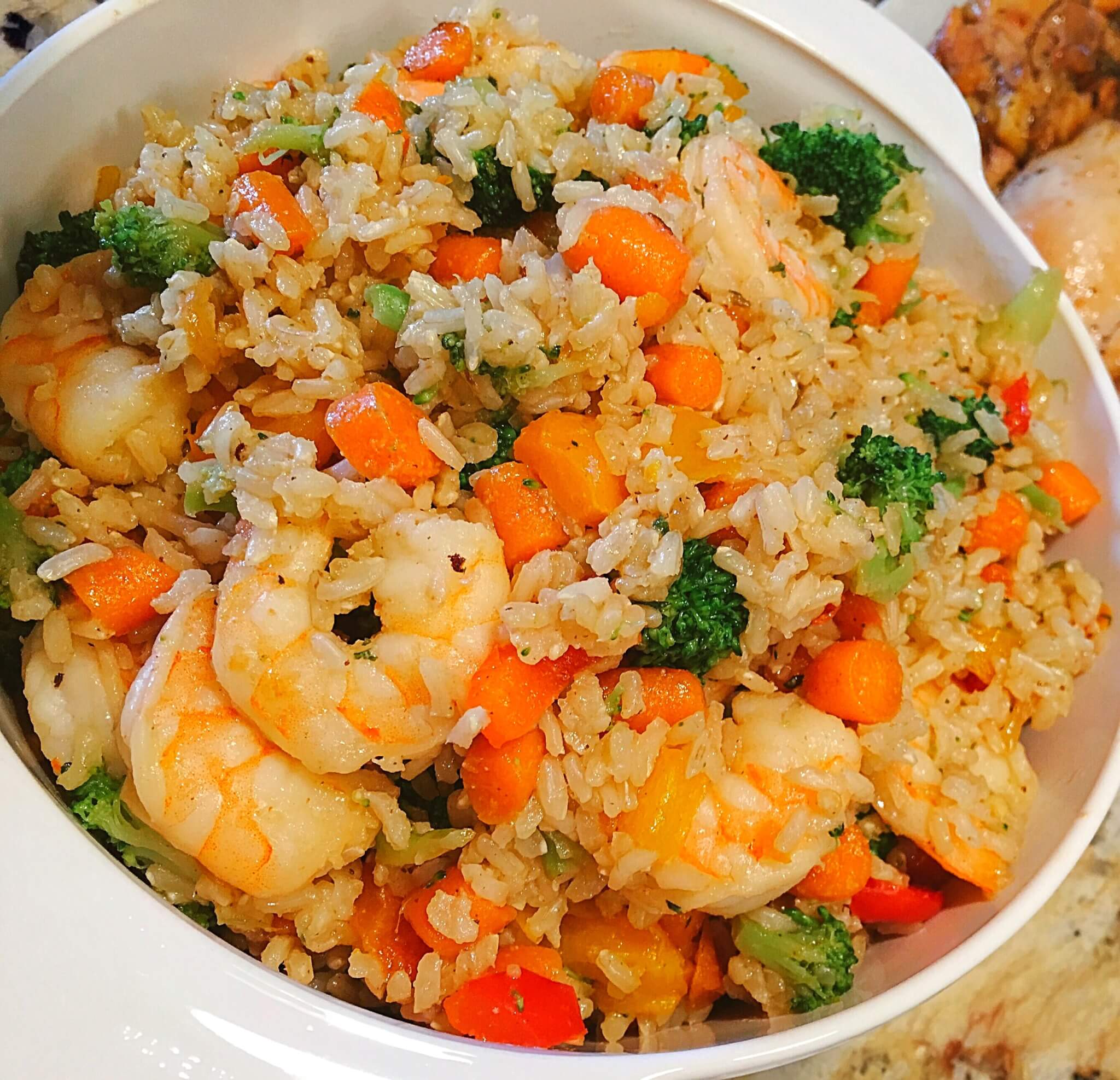 Garlic Shrimp Fried Brown Rice with Vegetables